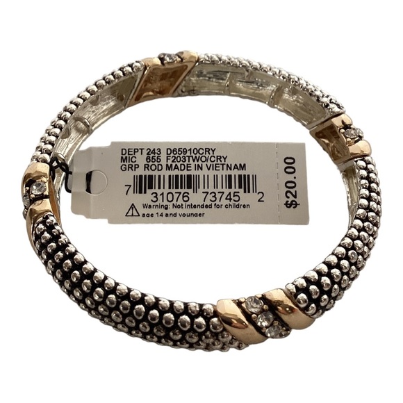 Scroll Gold And Silver Tone Link Stretch Bracelet Petite White Crystal Accents - Picture 5 of 14